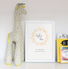 Load image into Gallery viewer, Personalised New Baby Floral Print - Yellow
