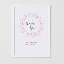 Load image into Gallery viewer, Personalised New Baby Floral Print - Pink