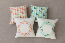 Load image into Gallery viewer, Handmade Geometric Linen Cushion - Aqua Circle