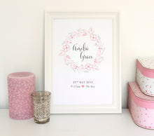 Load image into Gallery viewer, Personalised New Baby Floral Print - Pink
