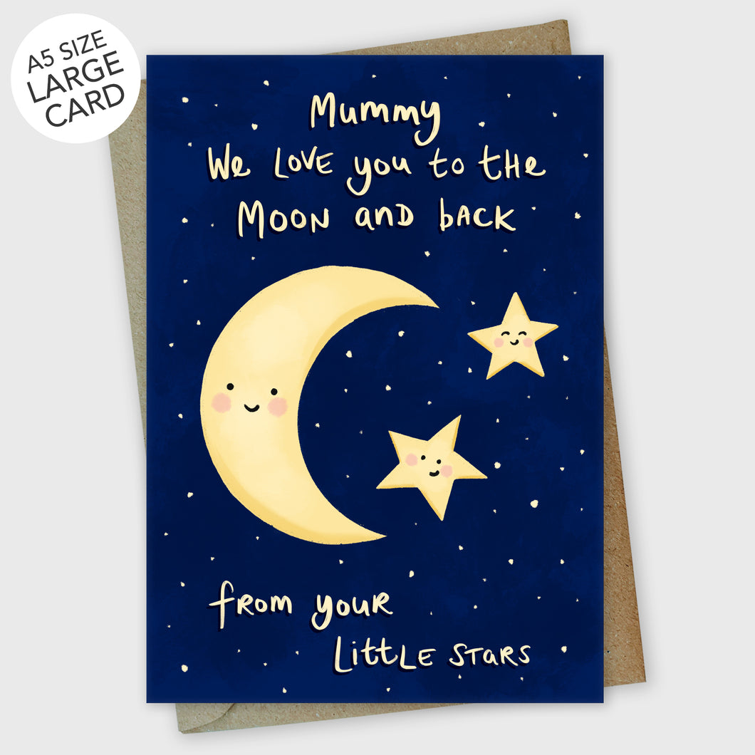 We love you to the Moon and Back Mummy Cute Stars Mother's Day Card from 2 kids
