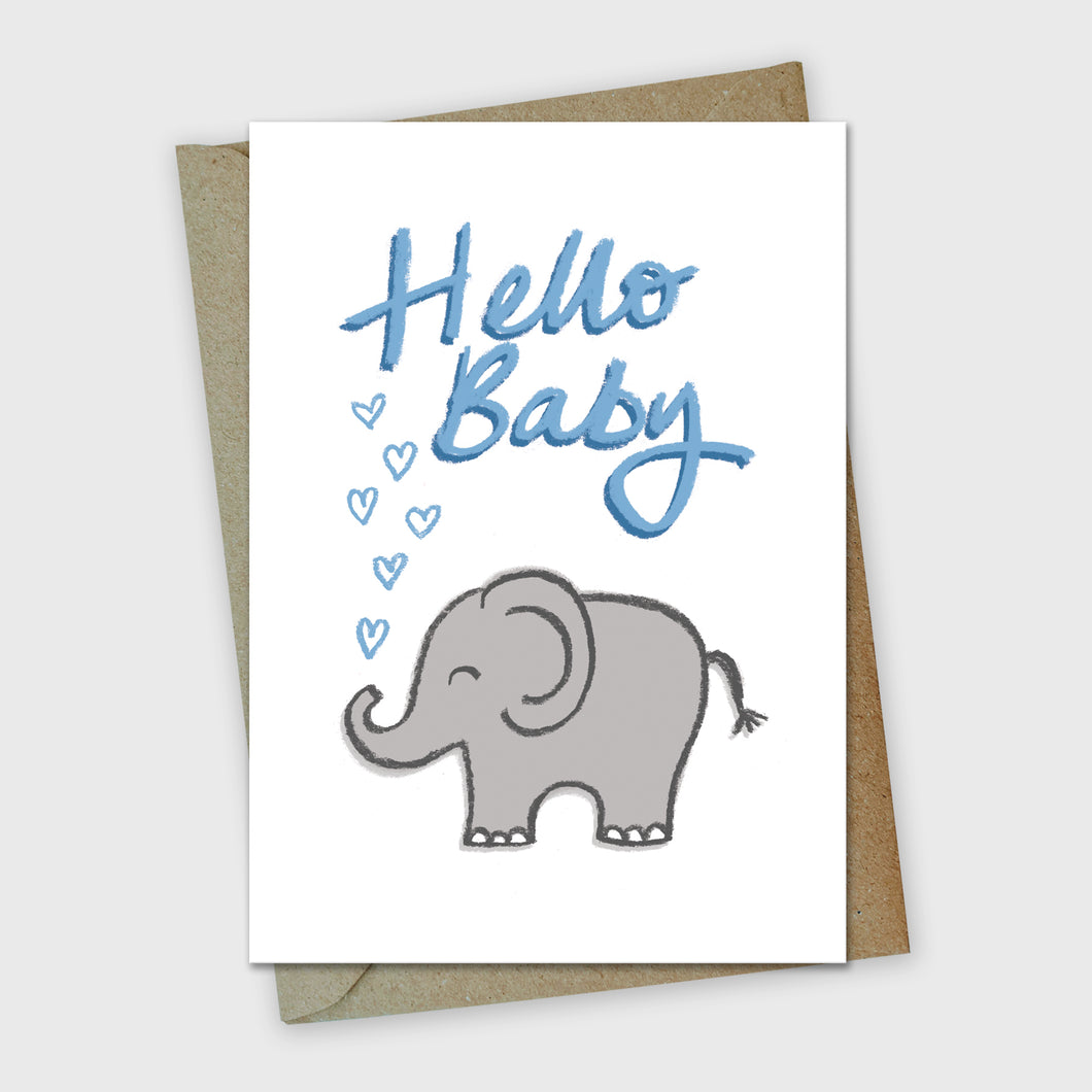 Hello Baby Greetings Card - Blue