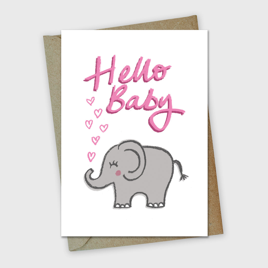 Hello Baby Greetings Card - Pink