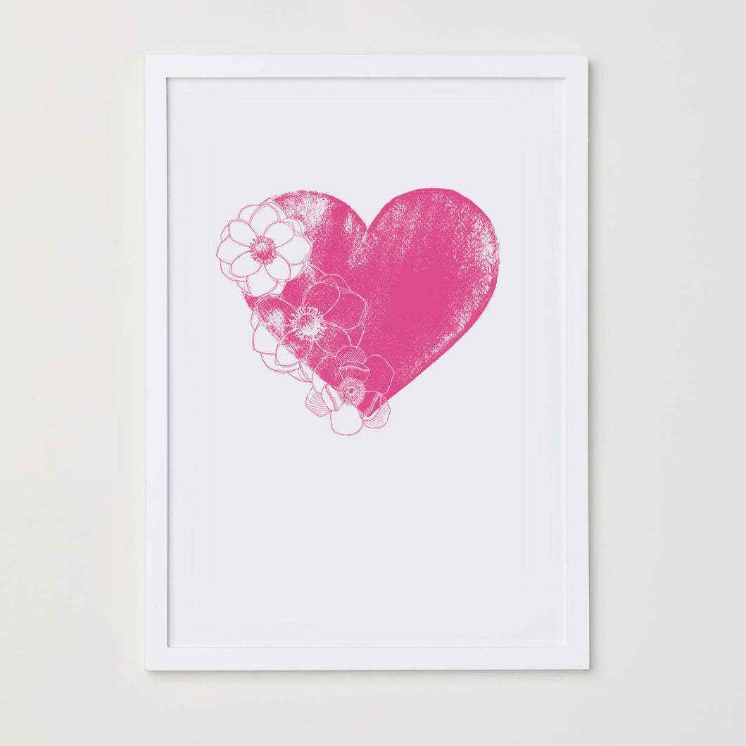 Pink Floral Heart Print
