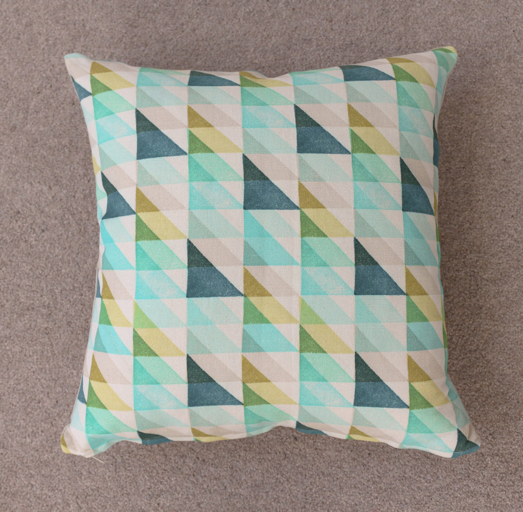 Handmade Geometric Linen Cushion - Aqua Allover