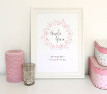 Load image into Gallery viewer, Personalised New Baby Floral Print - Pink
